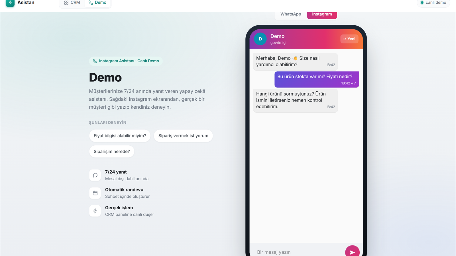 The same assistant running on the Instagram DM surface